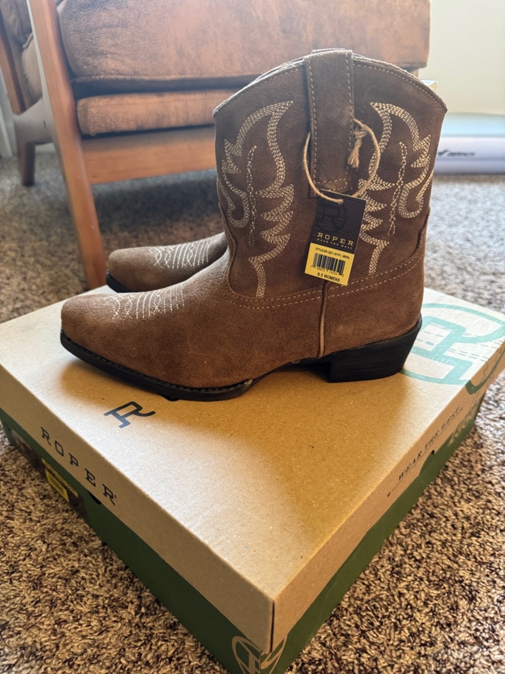 Roper Brown Suede Embroidered Western Boots